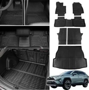 Floor Mats Compatible with 2019 2020 2021 2022 2023 2024 2025 Toyota Rav4 Cargo Mat Trunk Mat Back Seat Cover Protector Toyota Rav4 Accessories (Backrest Mats Cargo Liner Floor Mats)