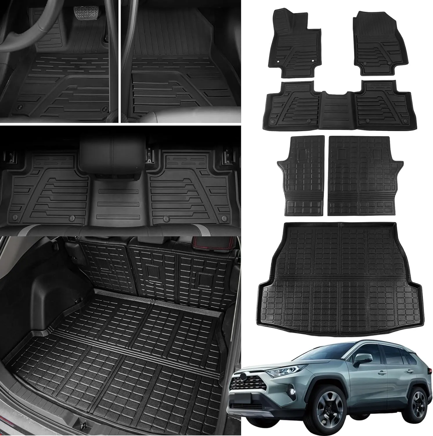 Floor Mats Compatible with 2019 2020 2021 2022 2023 2024 2025 Toyota Rav4 Cargo Mat Trunk Mat Back Seat Cover Protector Toyota Rav4 Accessories (Backrest Mats Cargo Liner Floor Mats)