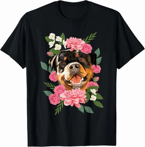 Floral Rottweiler - Animal Dog Breeder Puppy Trainer T-Shirt