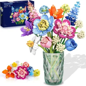 Flower Bouquet Building Set, 888 PCS Botanical Collection Building Block Toy, Flowers Rose Plant Home Decor, Easter, Valentine's Day Birthday Gift for Adults Women Boys Girls 8 