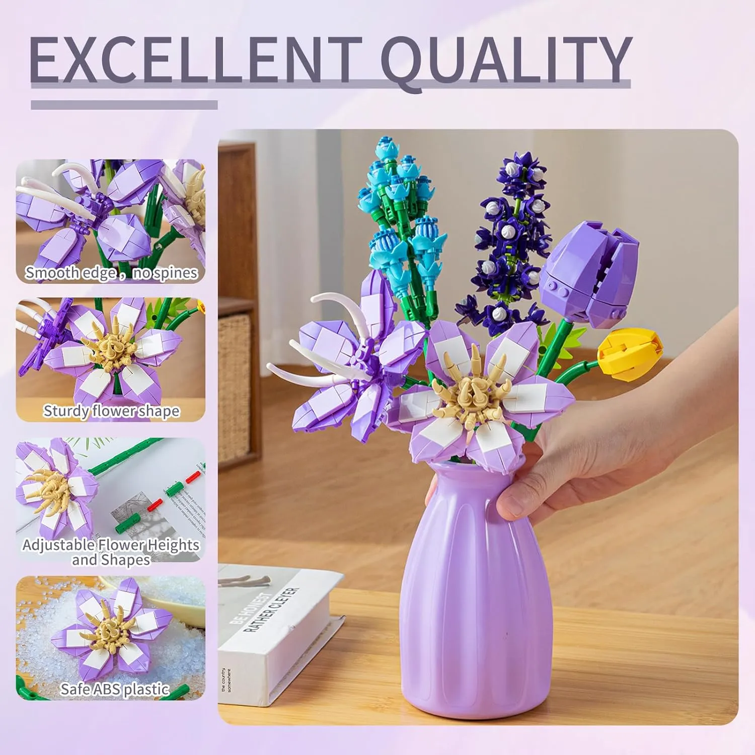 Flower Bouquet Building Set with Vase - Artificial Wildflower Botanical Collection Building Block, Plant Flower Kit, DIY Mini Micro Bricks Home Decor Gift for Birthday Mother's Day