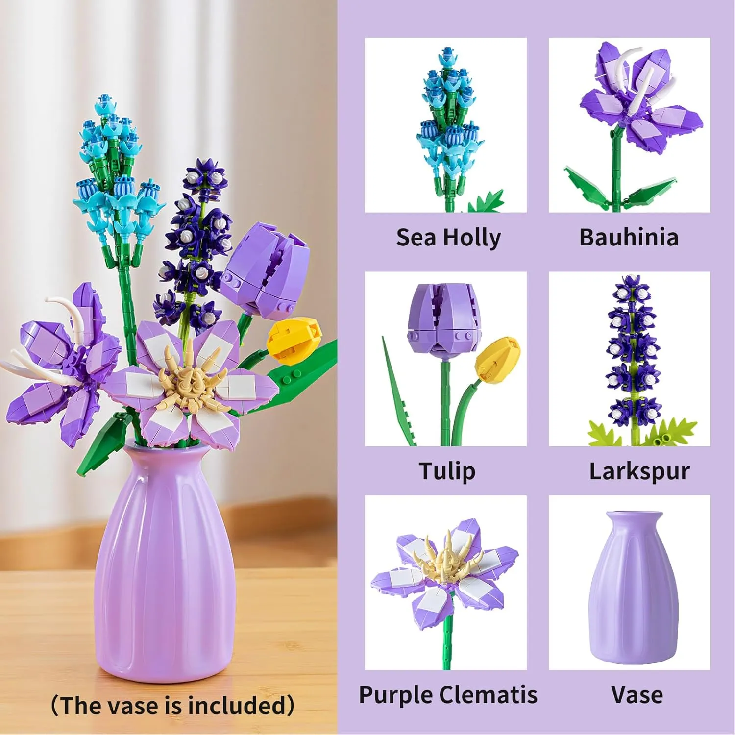 Flower Bouquet Building Set with Vase - Artificial Wildflower Botanical Collection Building Block, Plant Flower Kit, DIY Mini Micro Bricks Home Decor Gift for Birthday Mother's Day