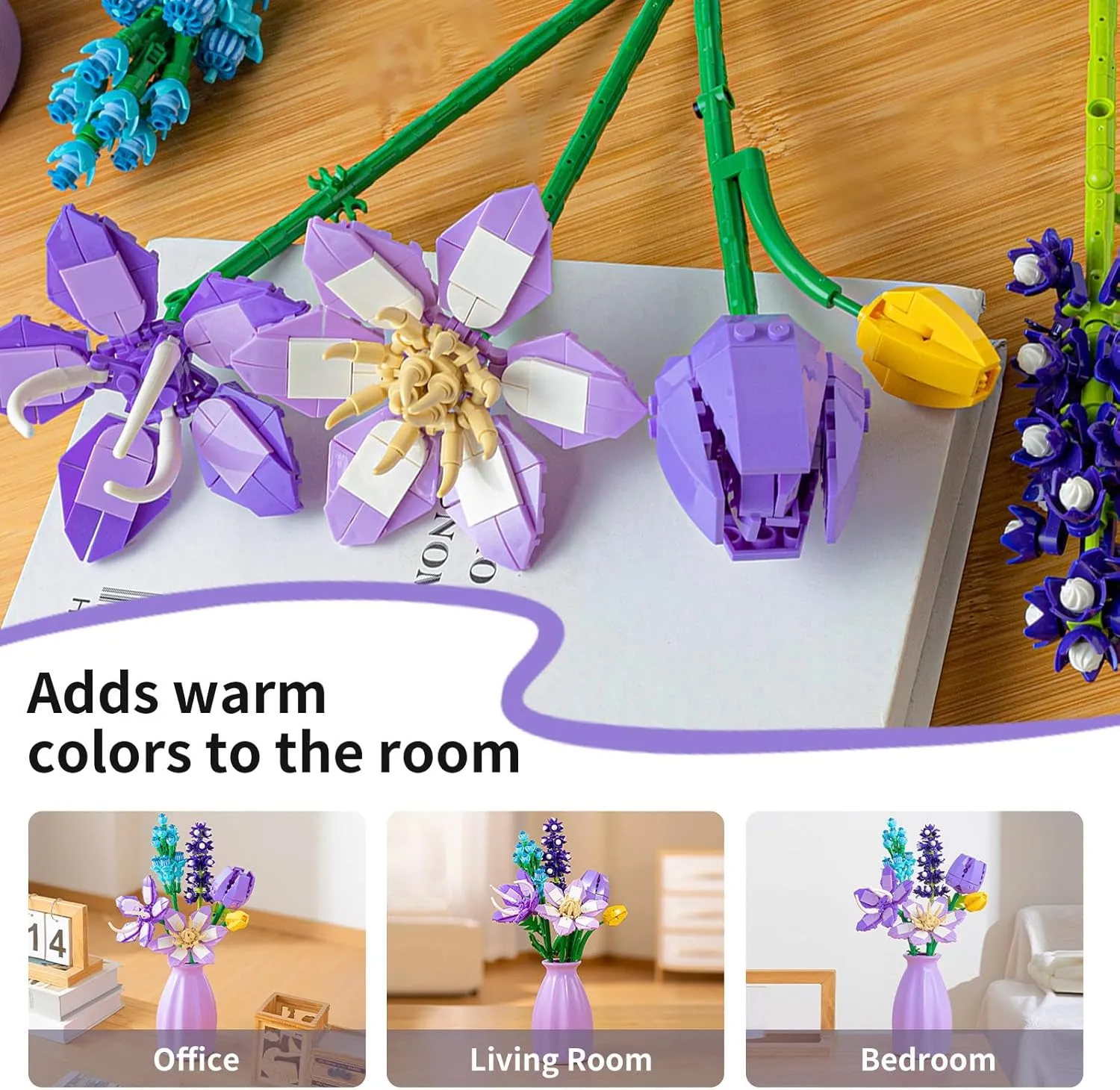 Flower Bouquet Building Set with Vase - Artificial Wildflower Botanical Collection Building Block, Plant Flower Kit, DIY Mini Micro Bricks Home Decor Gift for Birthday Mother's Day