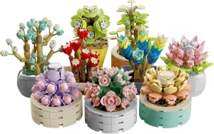 Flower Building Set for Adults Women Girls (750 Piece) - 9Pcs/Set Mini Succulents Plant Bonsai Model for Office Home Decor, Botanical Collection Building Toy, Gifts for Building Blocks Lover