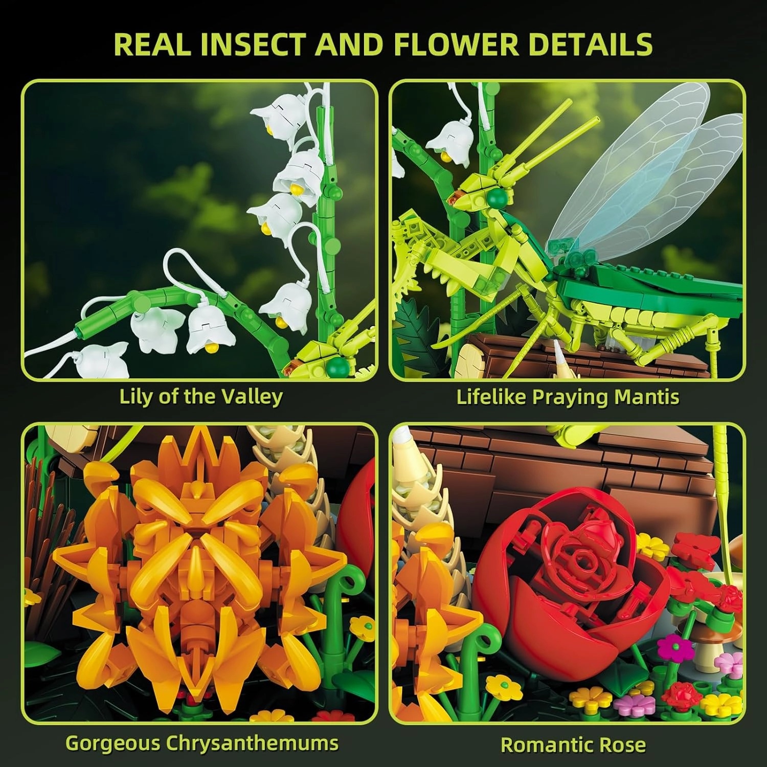 Flowers & Mantis Insect Collection Animals Building Set, Insects and Rose Plants for Nature Decor, Ideas Gift Bug Building Toy for Adults Boys Girls (753 PCS)