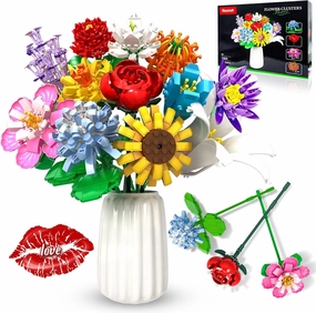 Flowers Bouquet Building Set - 12 Kinds of Flowers Botanical Collection and Decorative Home for Mother's Day, Birthdays, Gifts Ideal for 6  Women Girls Adults, No Vase