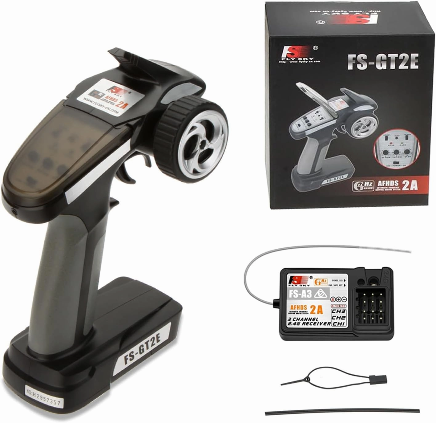 Flysky FS-GT2E AFHDS 2A 2.4ghz 2CH Radio System Transmitter for RC Car Boat with FS-A3 Receiver