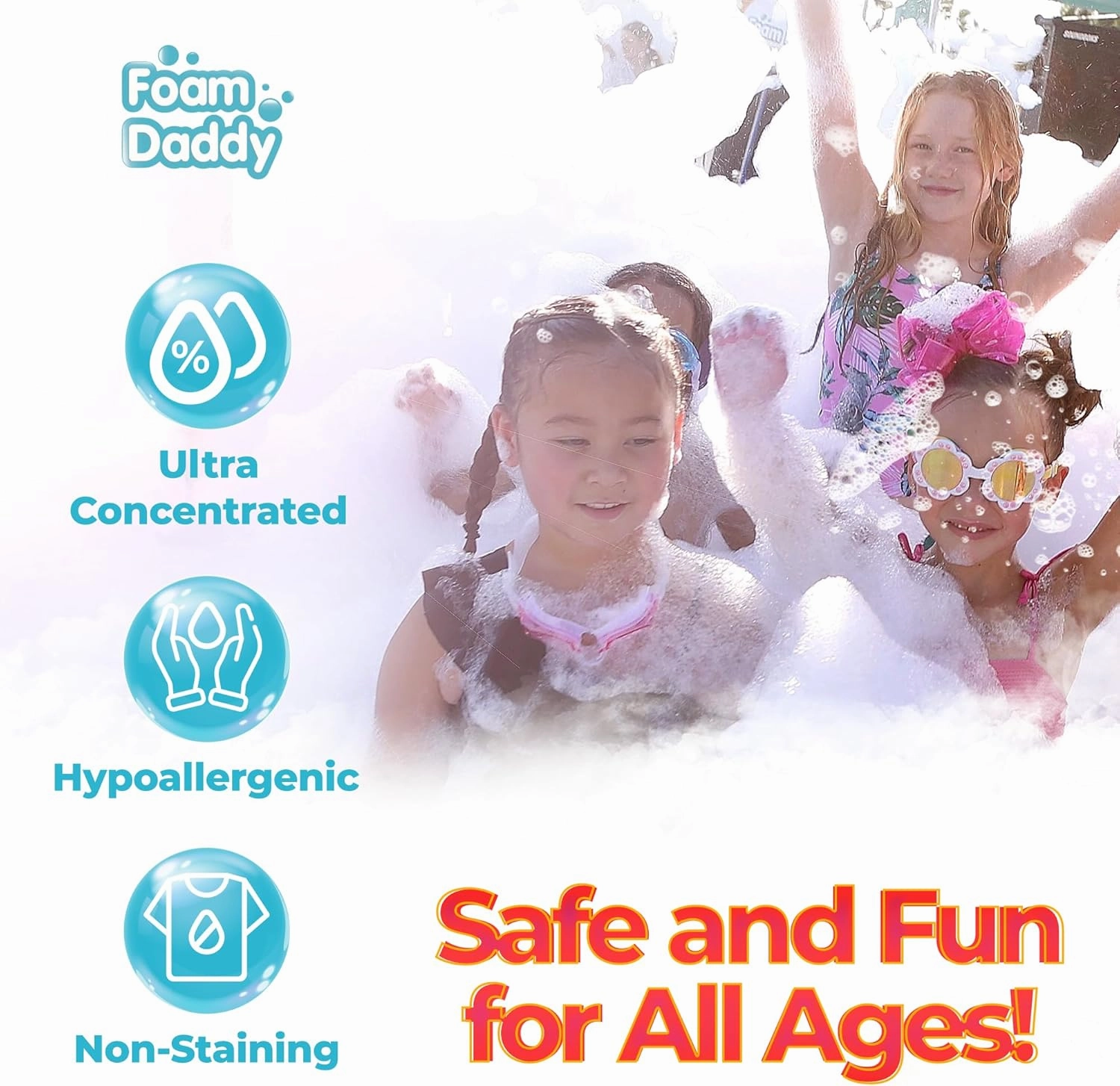 FoamDaddy Professional Strength Ultra-Concentrated Gel – Makes 300-400 Gallons of Foam Party Fun – High Stacking, Hypoallergenic – Designed for Any Foam Machine – 1 Gallon