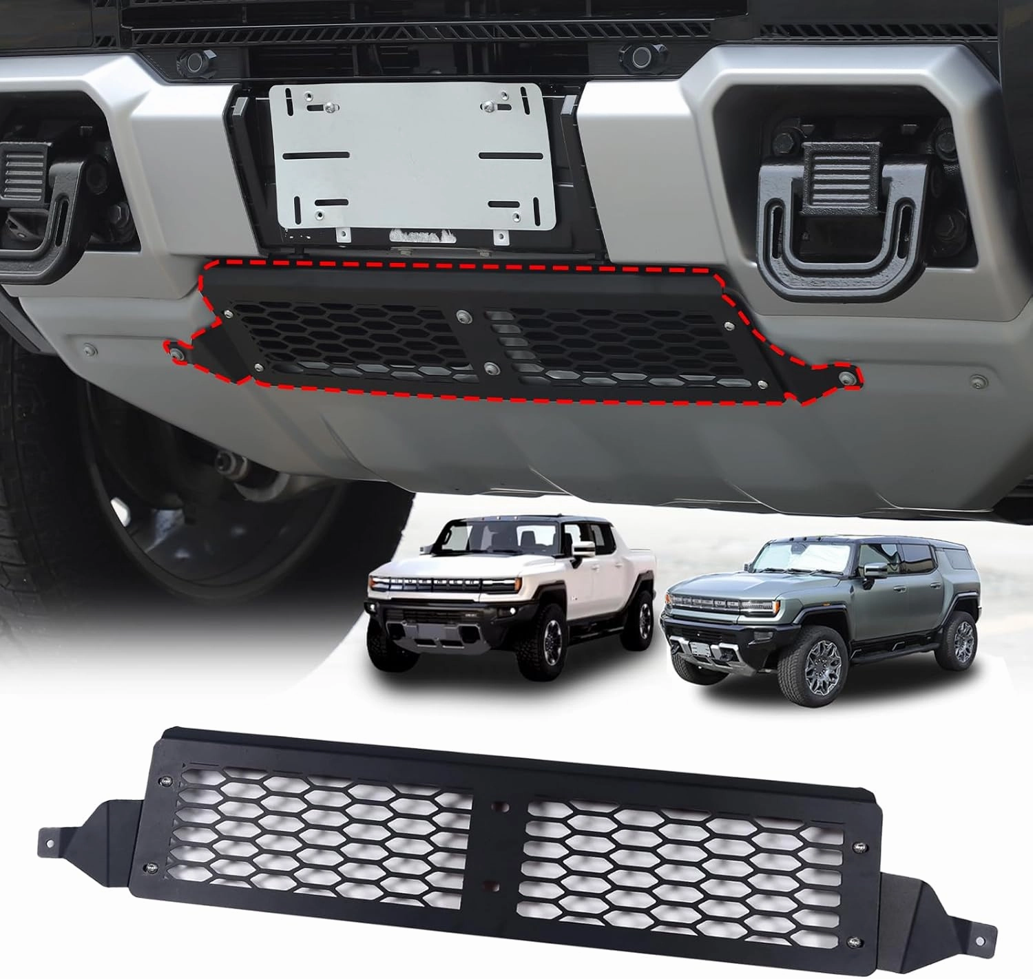 for Hummer EV Accessories Front Grill Air Intake Protective Cover for Hummer EV SUV Pickup Truck Front Bumper Radiator Guards Grille Center Air Vent Lower Guard Trim (Aluminum Alloy Style)