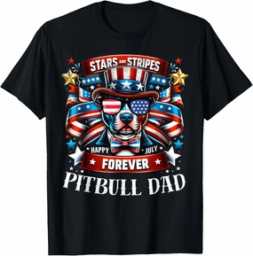 Forever Patriotic Pitbull Dad - Celebrate 4th of July T-Shirt