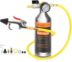 FOUR UNCLES AC Flush Kit - Air Conditioner System Cleaning Tool Set with Stainless Steel Canister and Nylon Hose & Flushing Spray Gun for R134a R12 R22 R410a R404a