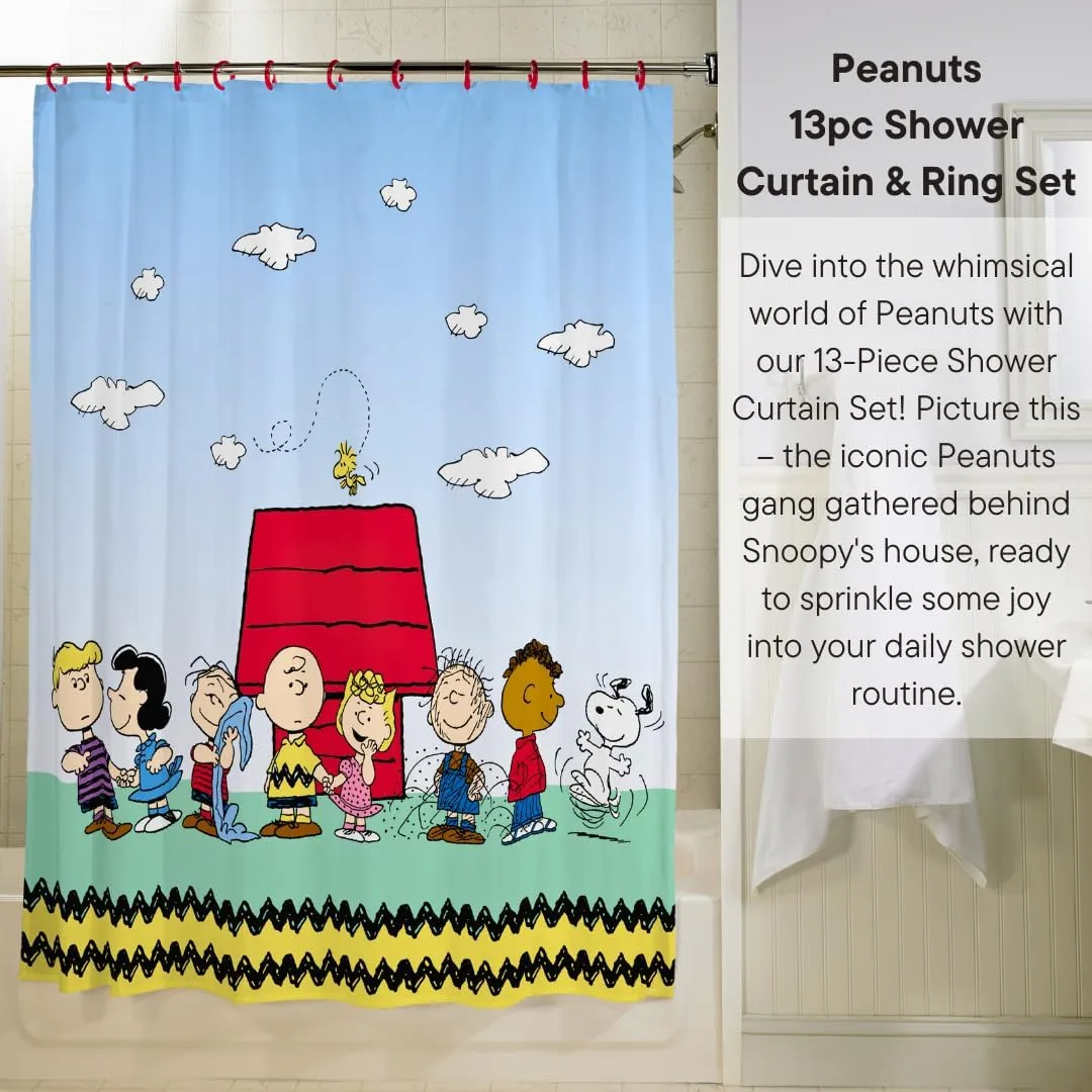 Franco Peanuts 13 Piece Shower Curtain and Ring Set, (100% Officially Licensed Product)