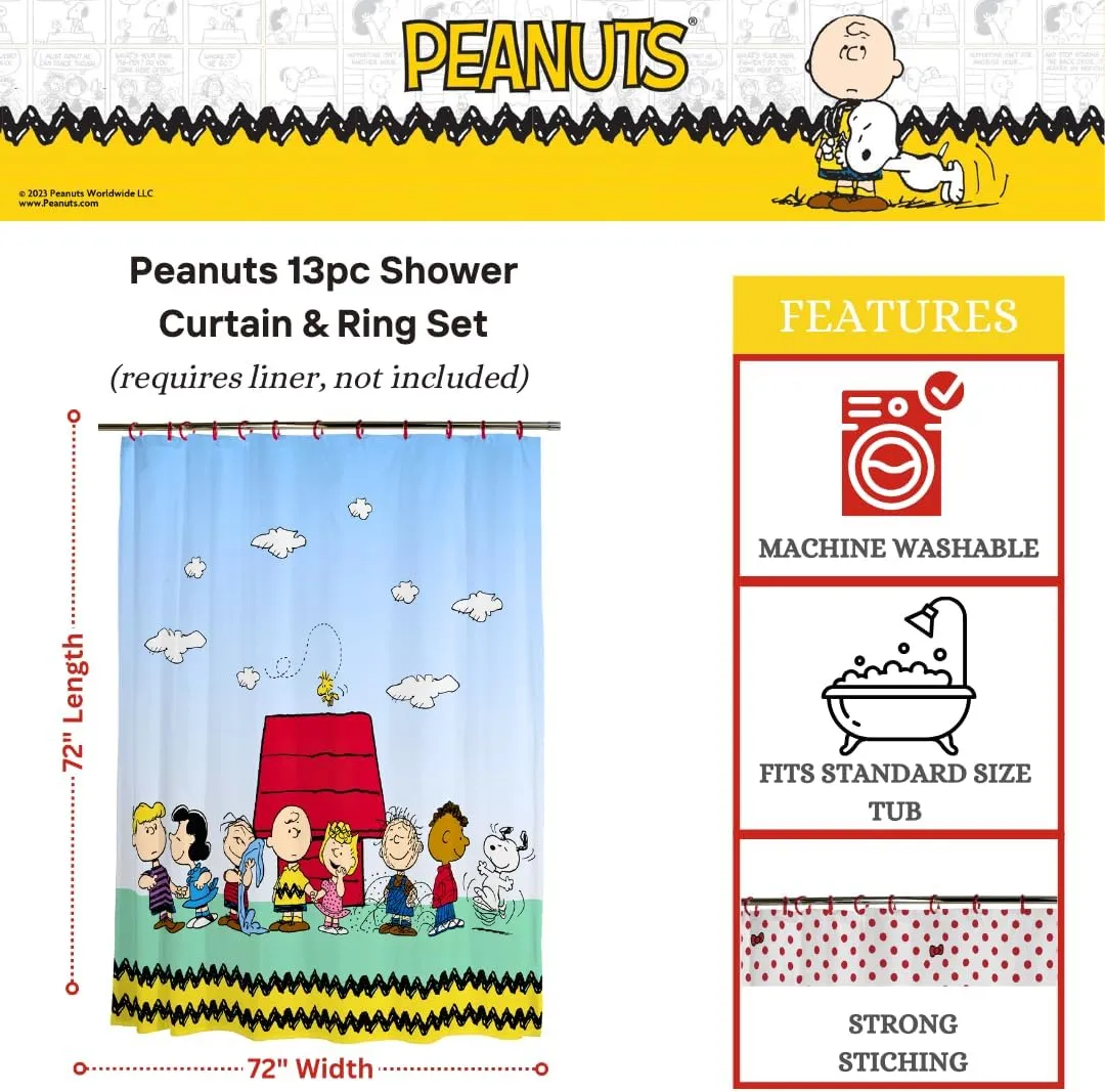 Franco Peanuts 13 Piece Shower Curtain and Ring Set, (100% Officially Licensed Product)