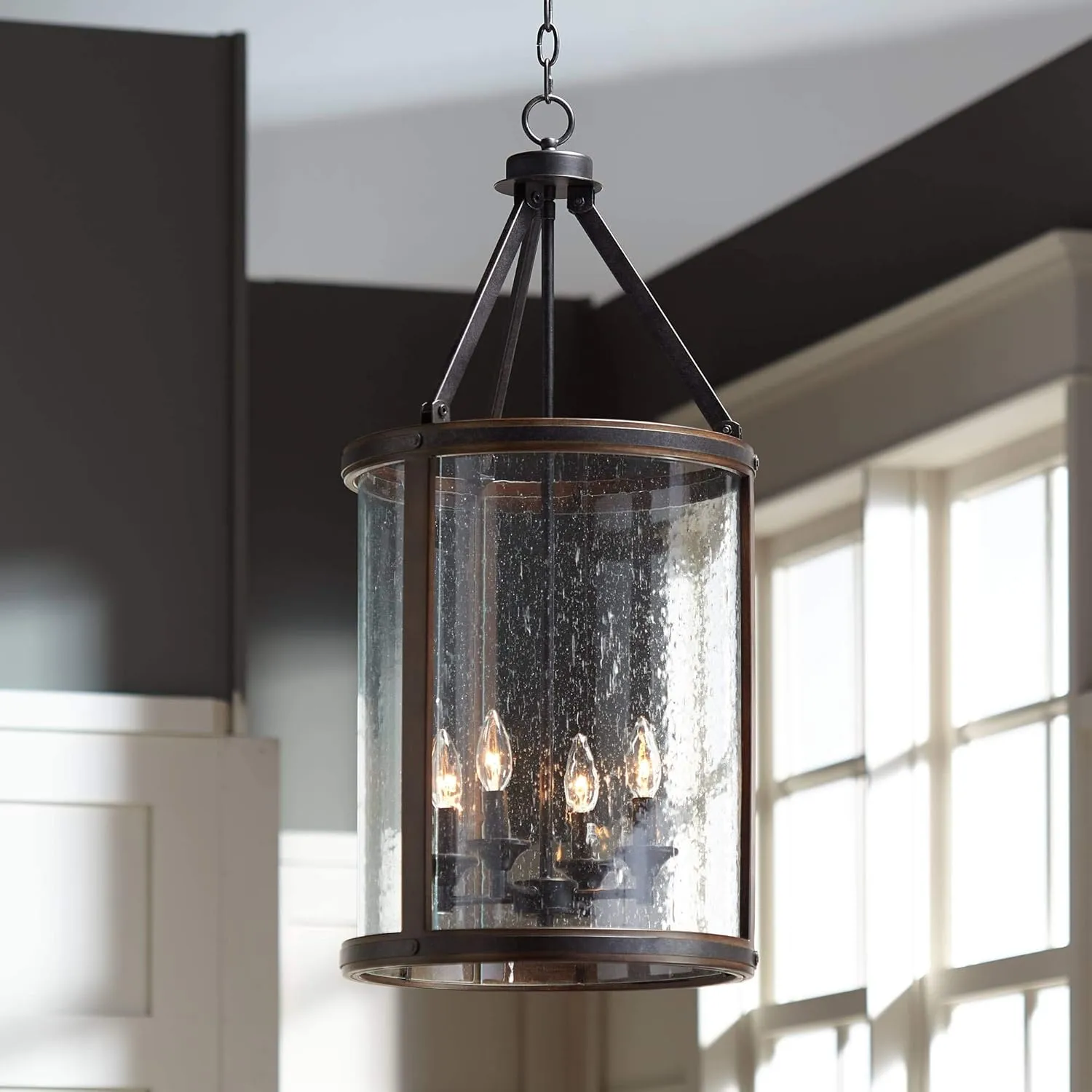 Franklin Iron Works Gorham Iron Gray Pendant Chandelier Lighting 16" Wide Farmhouse Industrial Rustic Clear Glass Shade 4-Light Fixture for Dining Room Living House Foyer Kitchen Island Entryway