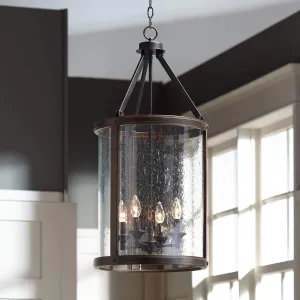 Franklin Iron Works Gorham Iron Gray Pendant Chandelier Lighting 16" Wide Farmhouse Industrial Rustic Clear Glass Shade 4-Light Fixture for Dining Room Living House Foyer Kitchen Island Entryway