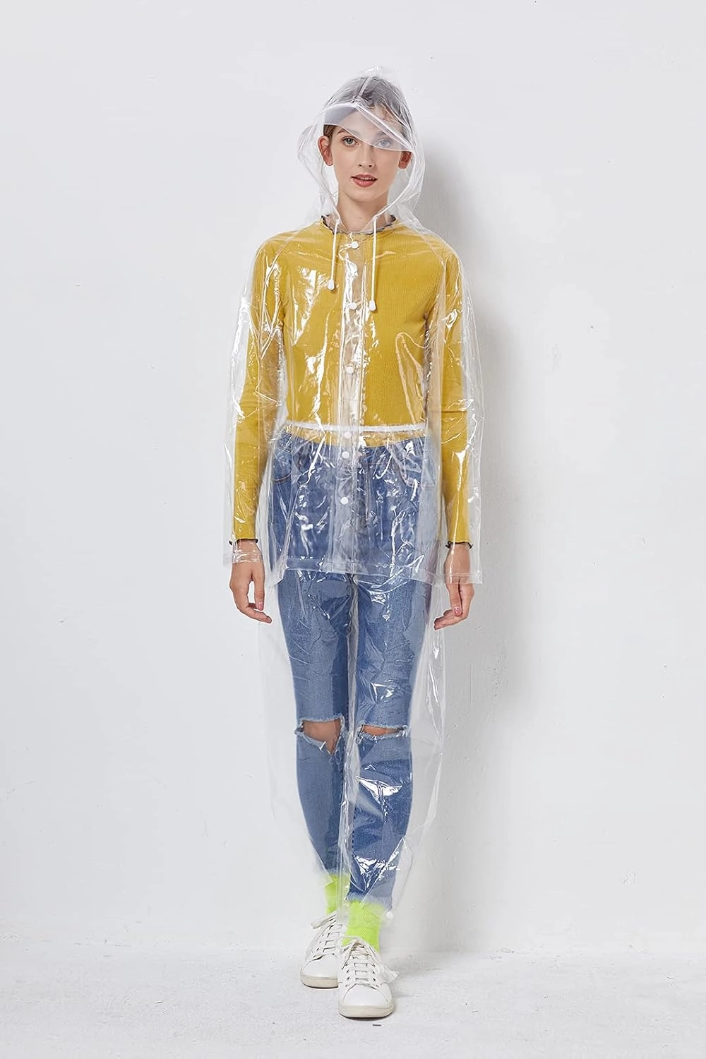 Freesmily Reusable Transparent Women Men Waterproof Raincoat Rain Suit Jacket Pants Set with Hood for Hiking Drifting