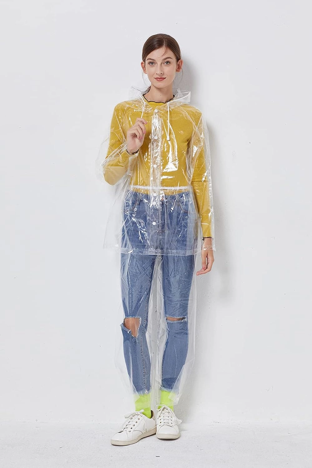 Freesmily Reusable Transparent Women Men Waterproof Raincoat Rain Suit Jacket Pants Set with Hood for Hiking Drifting