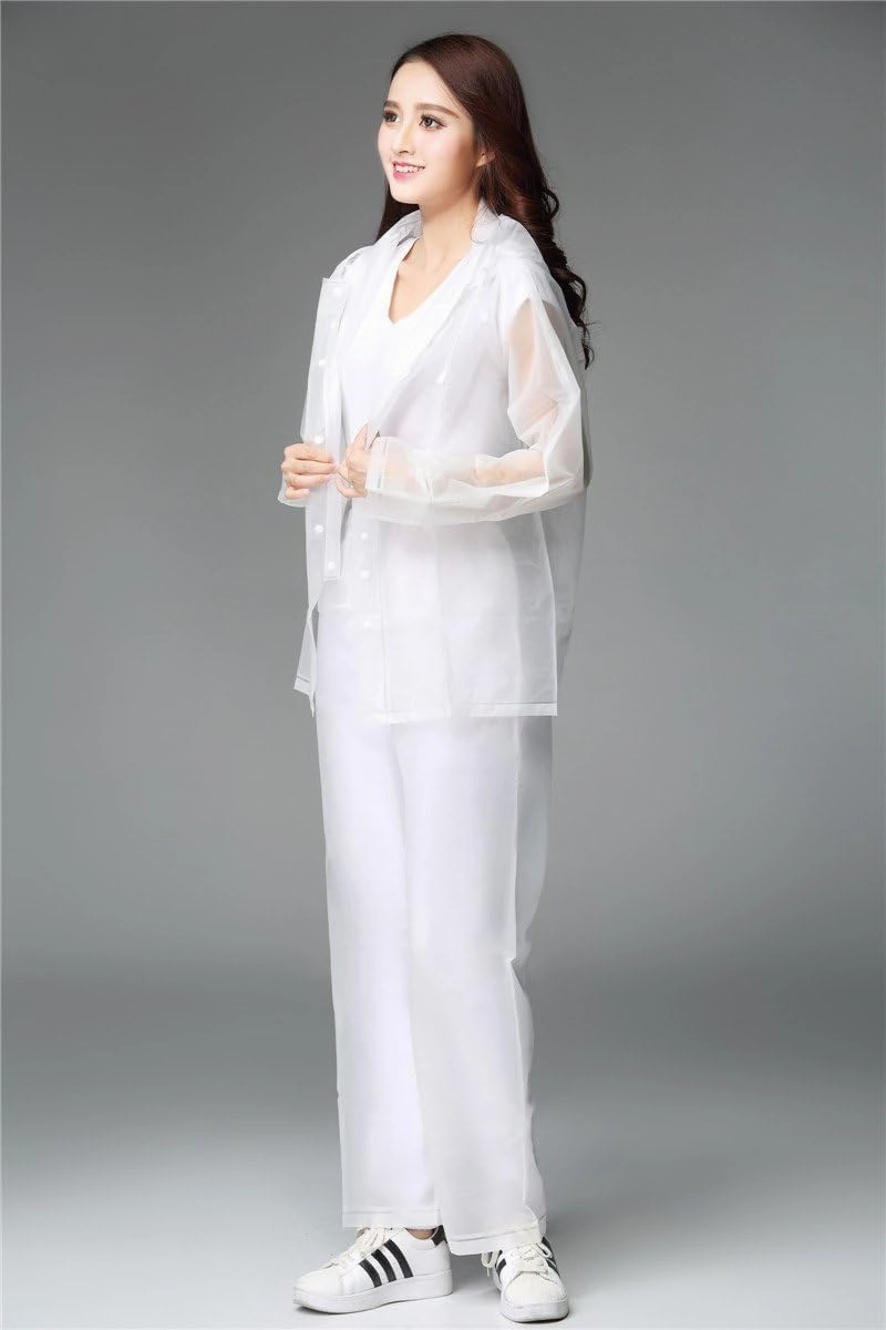 Freesmily Reusable Transparent Women Men Waterproof Raincoat Rain Suit Jacket Pants Set with Hood for Hiking Drifting