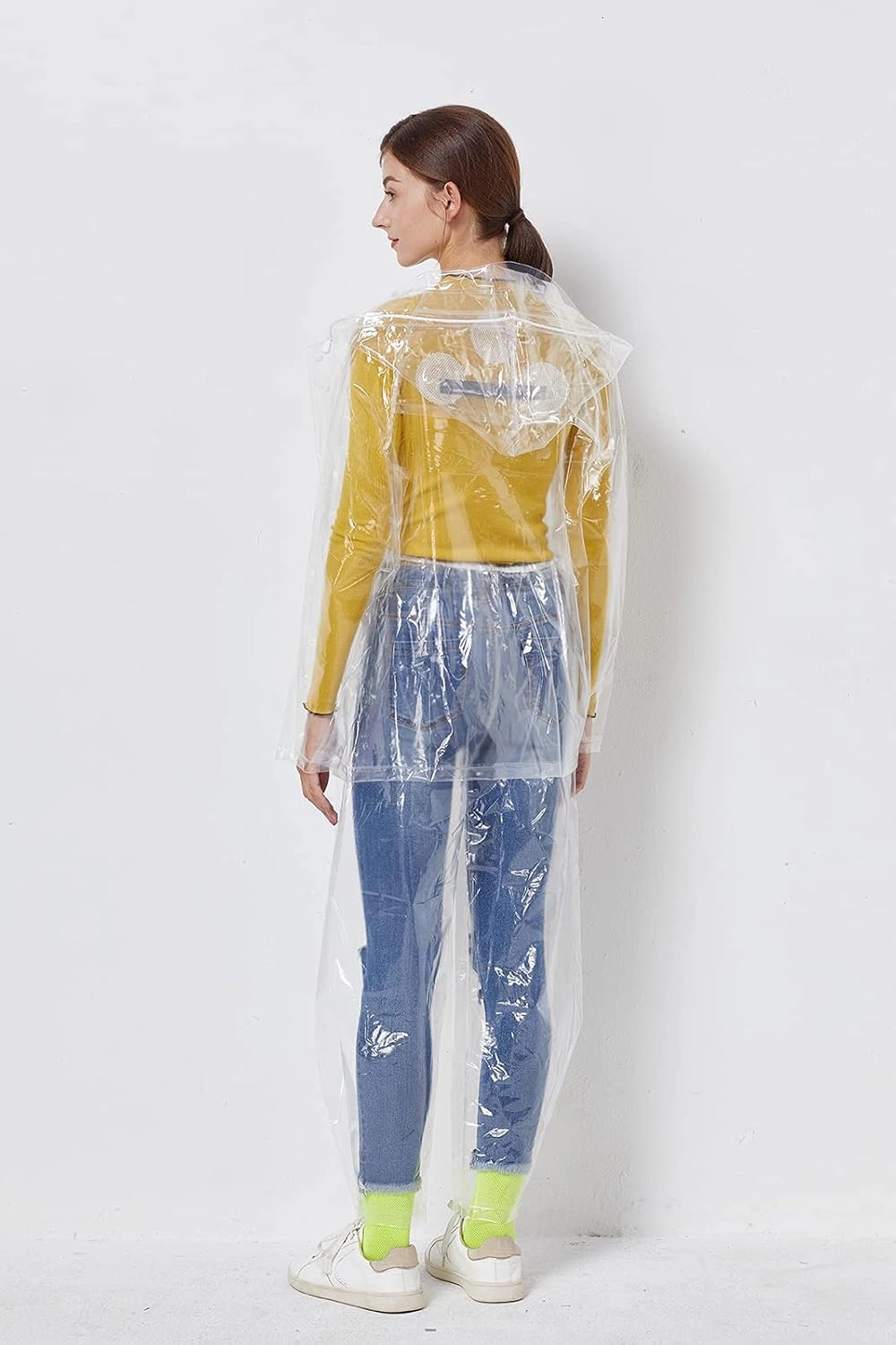 Freesmily Reusable Transparent Women Men Waterproof Raincoat Rain Suit Jacket Pants Set with Hood for Hiking Drifting