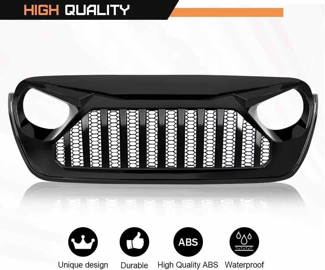 Front Vader Grille Compatible with 2018-2025 Jeep Wrangler JL & 2020-2025 Gladiator JT, w/o TrailCam (Glossy Black)