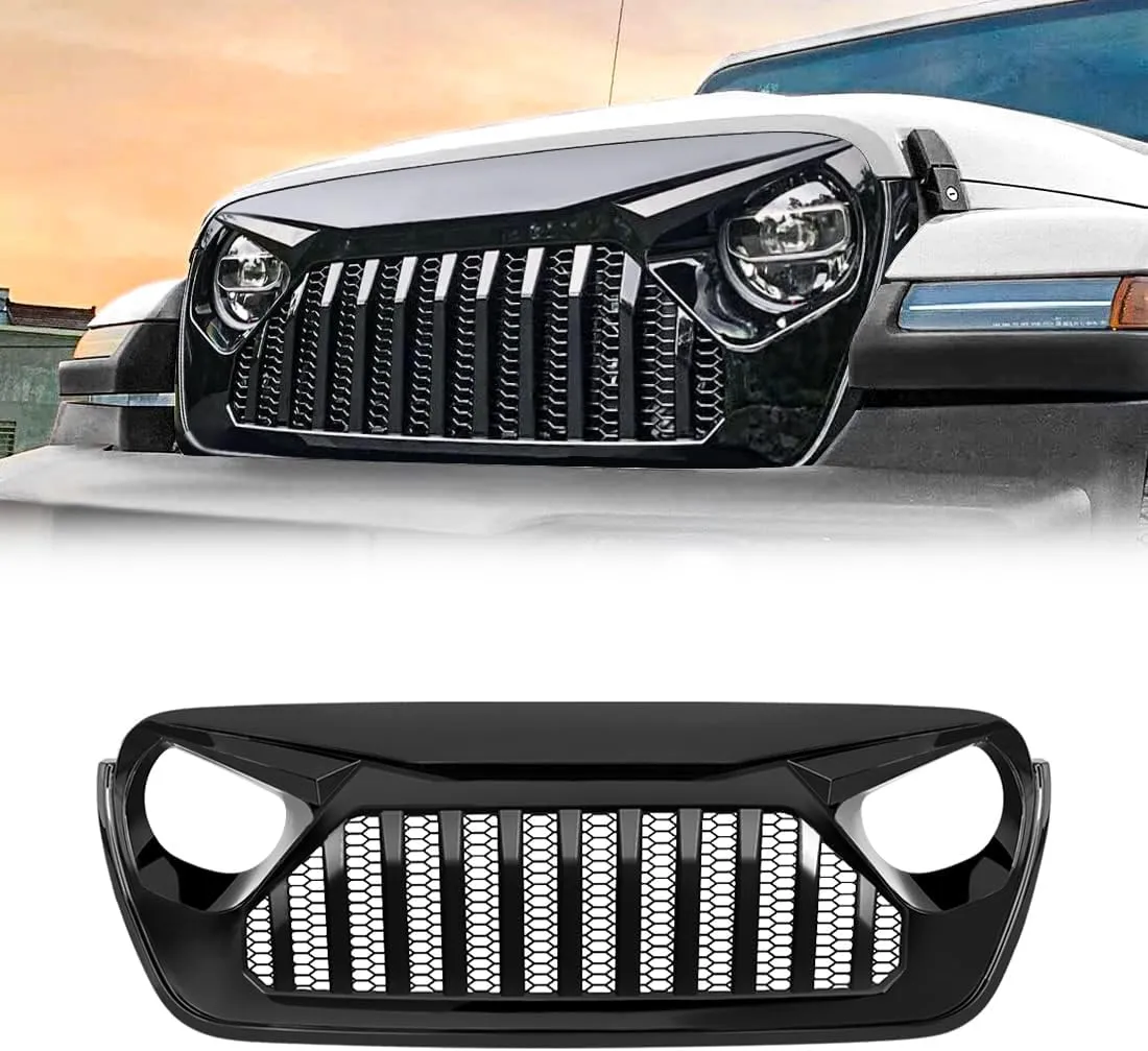 Front Vader Grille Compatible with 2018-2025 Jeep Wrangler JL & 2020-2025 Gladiator JT, w/o TrailCam (Glossy Black)