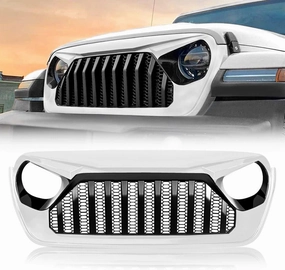 Front Vader Grille Compatible with 2018-2025 Jeep Wrangler JL & 2020-2025 Gladiator JT w/o TrailCam (White Black)