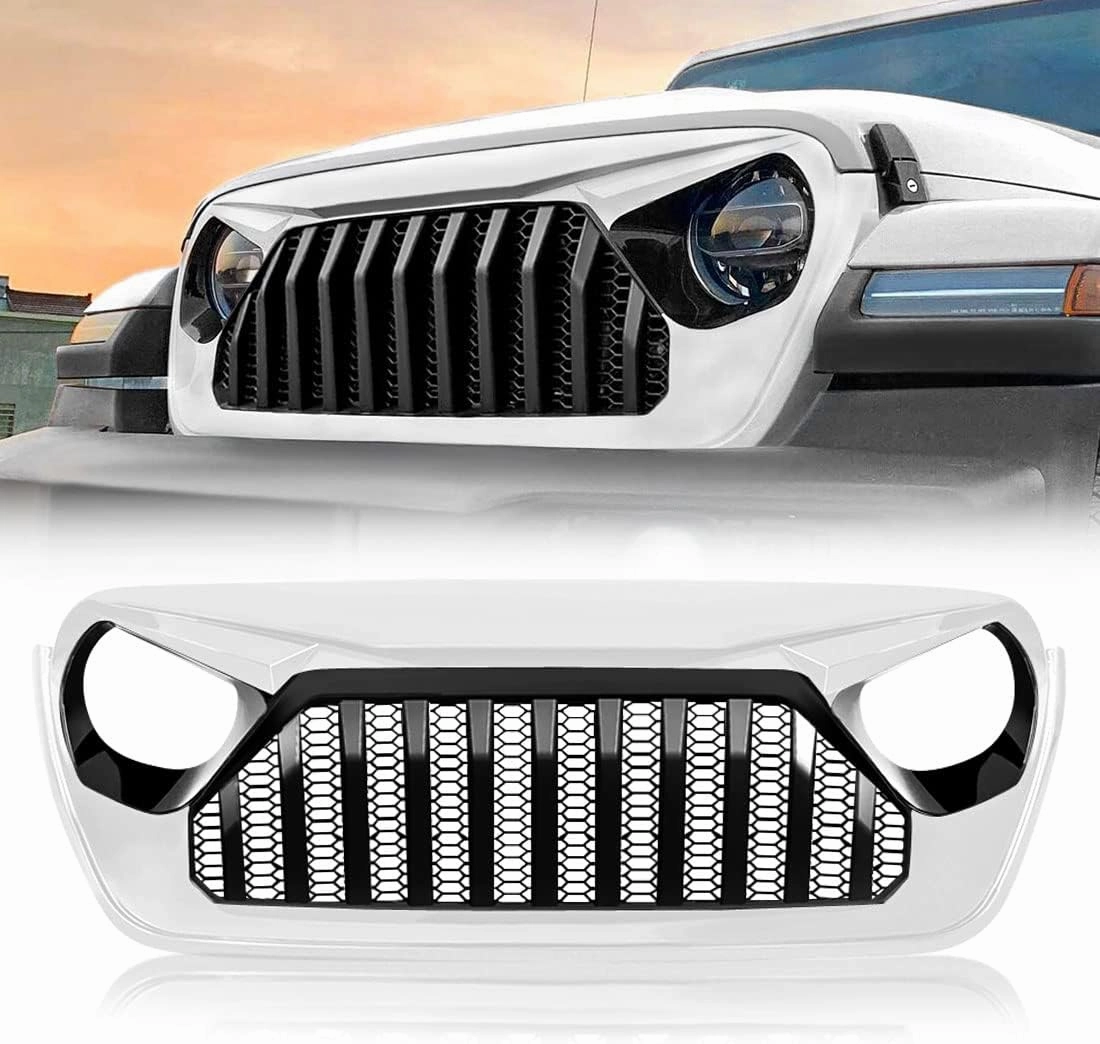 Front Vader Grille Compatible with 2018-2025 Jeep Wrangler JL & 2020-2025 Gladiator JT w/o TrailCam (White Black)
