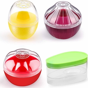Fruit and Vegetable Storage Containers for Fridge 4 Piece Set, Onion, Lemon, Tomato and Avocado Saver/Holder/Keeper