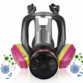 Full Face Gas Mask Respirator: Survival Nuclear and Chemical Reusable Respirator Mask with Filters 60923, Activated Carbon 40mm Filter for Painting Mold Dust Epoxy Resin Welding Polishing