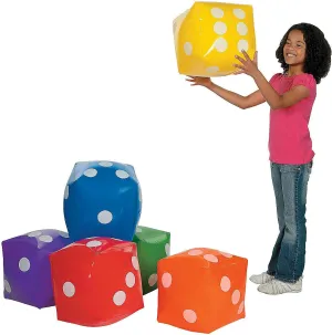 Fun Express 12" Six Color Vinyl Jumbo Inflatable Dice Set - 6 Giant Dice for Lawn Games & Learning Activities for Kids, Perfect for Outdoor Fun & Parties