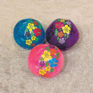 Fun Express Hibiscus Print Beach Balls - Set of 12 - Pool Toys and Party Favors