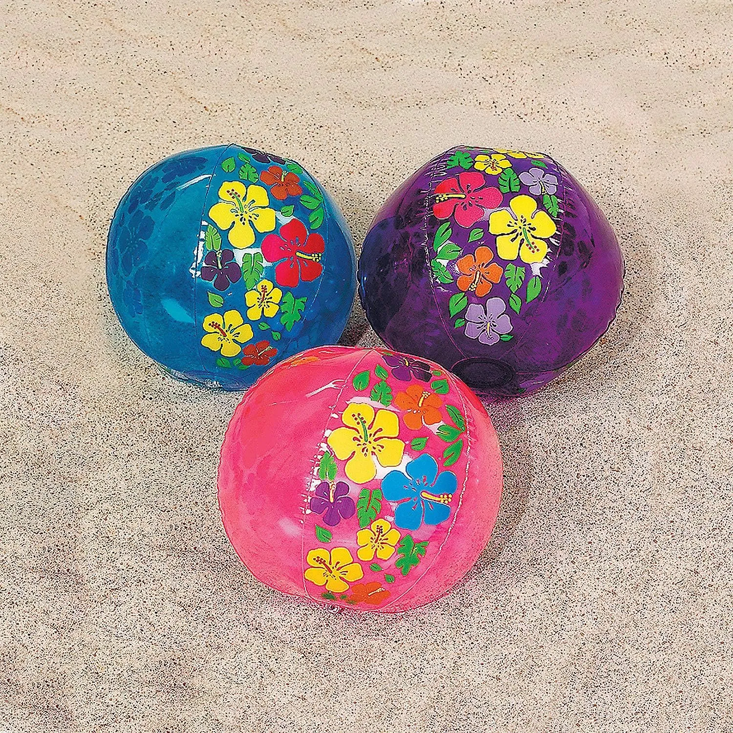 Fun Express Hibiscus Print Beach Balls - Set of 12 - Pool Toys and Party Favors