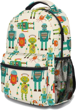 Fun Robot Print Ergonomics Backpack Waterproof Lightweight Travel Bags Casual Daypacks Notebook Laptop 17 Inch