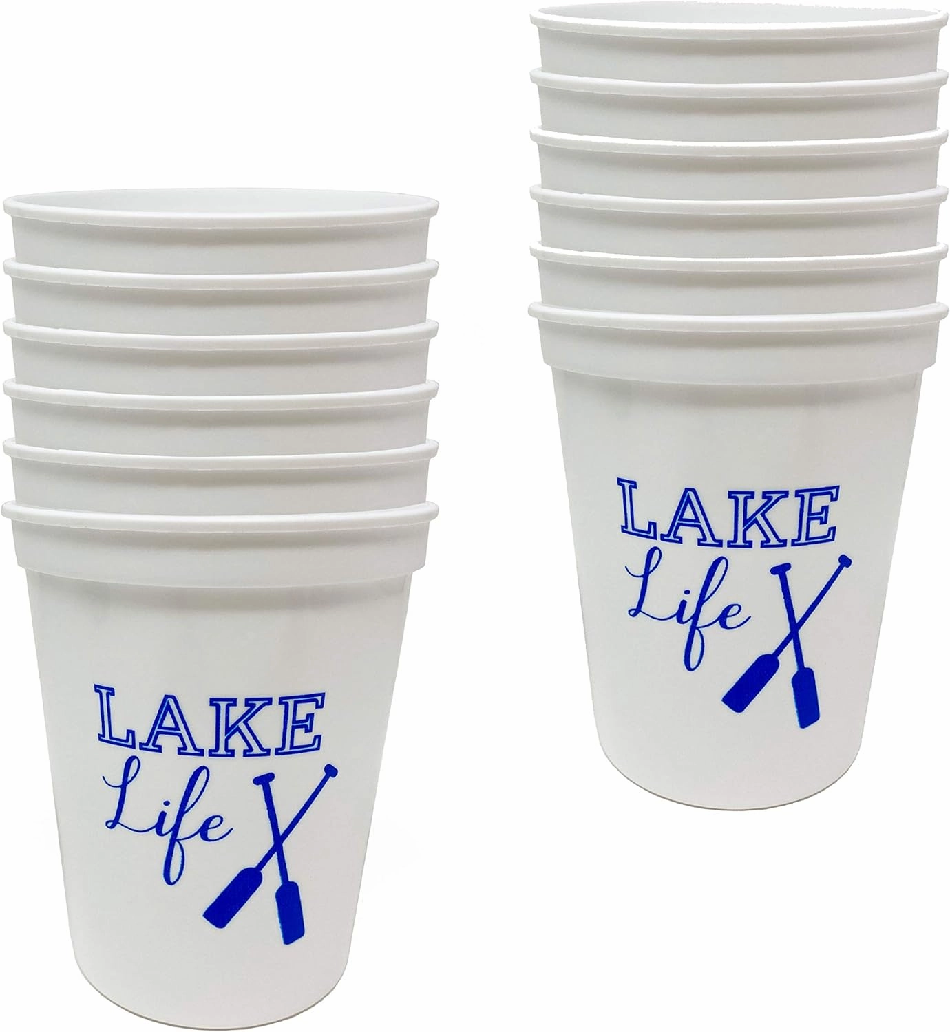 Funky Junque Girls Weekend Lake Cups with Fun Lake Sayings, 16 Oz Durable Plastic, Dishwasher Safe - 12 Lake Life Cups (White)