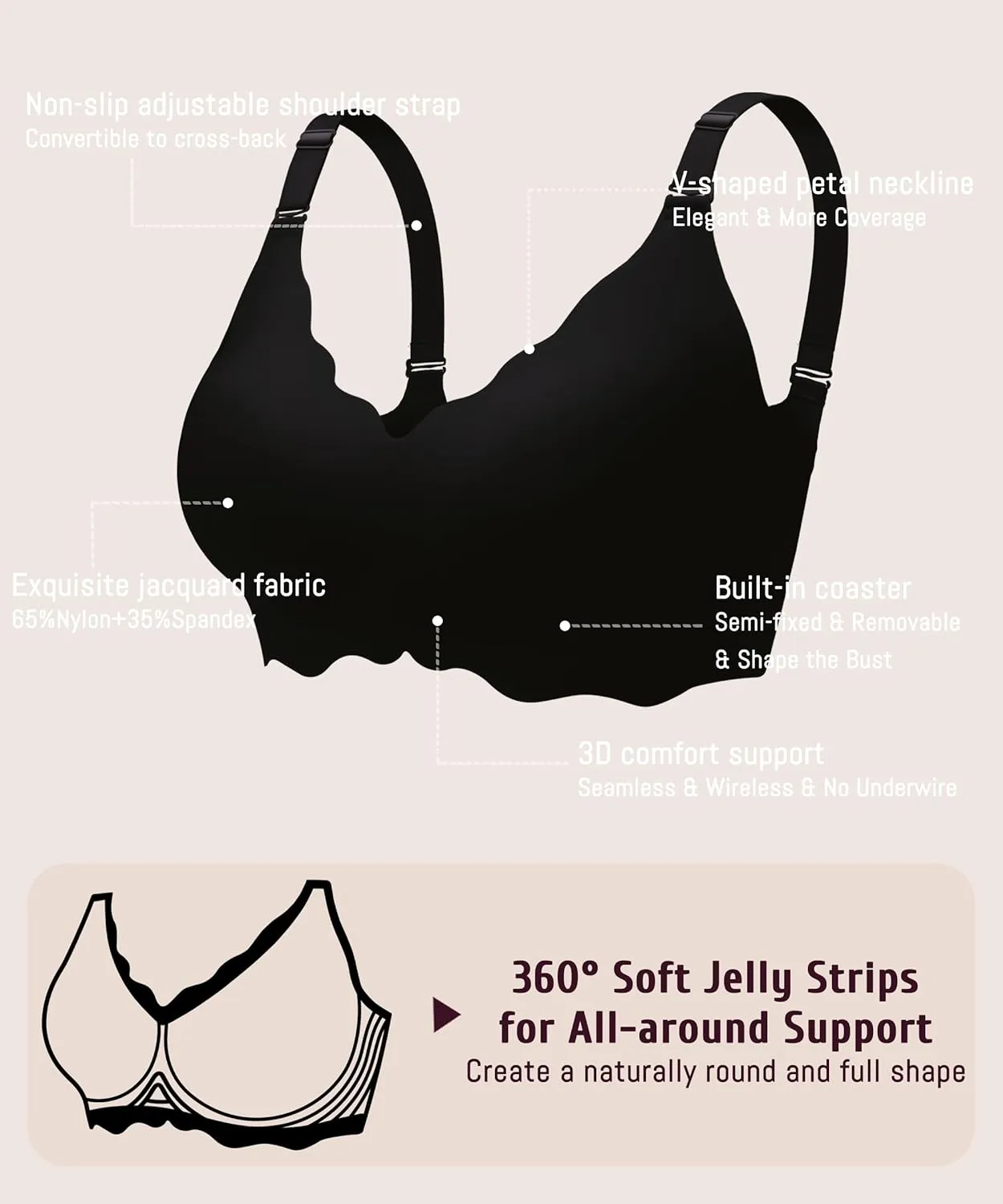 Gailife Scalloped Womens Bras No Underwire Wireless Seamless Bra Push Up Bralette Full Coverage Comfort Raceback Everyday Bra