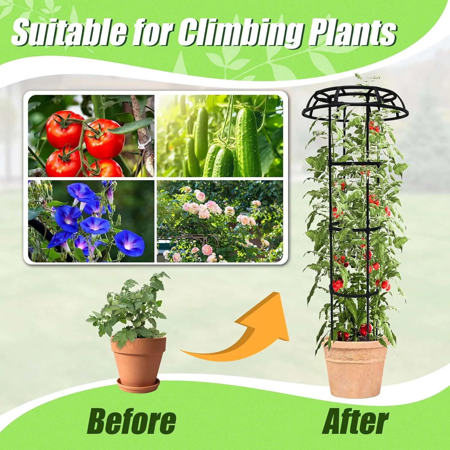 Garden Trellis for Climbing Plants Outdoor, 65 Inch Mushroom Top Trellis for Climbing Plants, Plant Trellis Support for Potted Plants Climbing Vine Rose Clematis Vegetable Trellis, 1 Pack