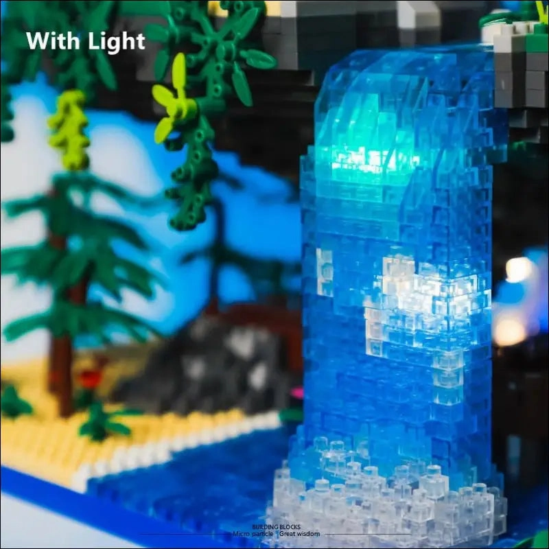 Garden diamond building blocks architecture peach house waterfall light diy bricks toy for kid over