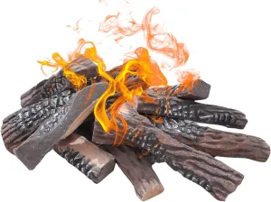 Gas Fireplace Logs, 10pcs Large Faux Firepit Set, Decorative Ceramic Firewood for Indoor Outdoor Gas Insets, Vented, Ventless, Electric, Ethanol, Gel Fireplaces, Wood Color, 15inch