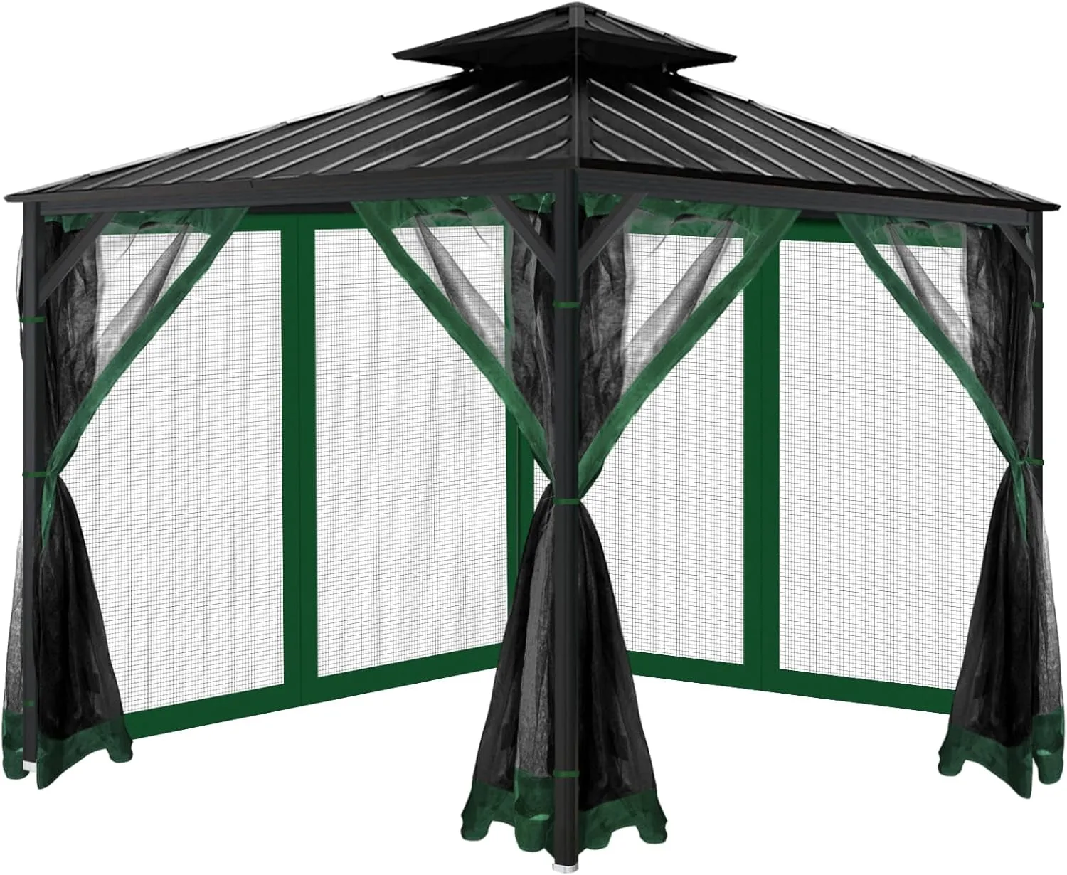 Gazebo Universal Replacement Mosquito Netting, 10'x10' Gazebo Netting Outdoor, 4-Panel Screen Walls for Outdoor Patio with Zipper (Mosquito Net Only) (Green)