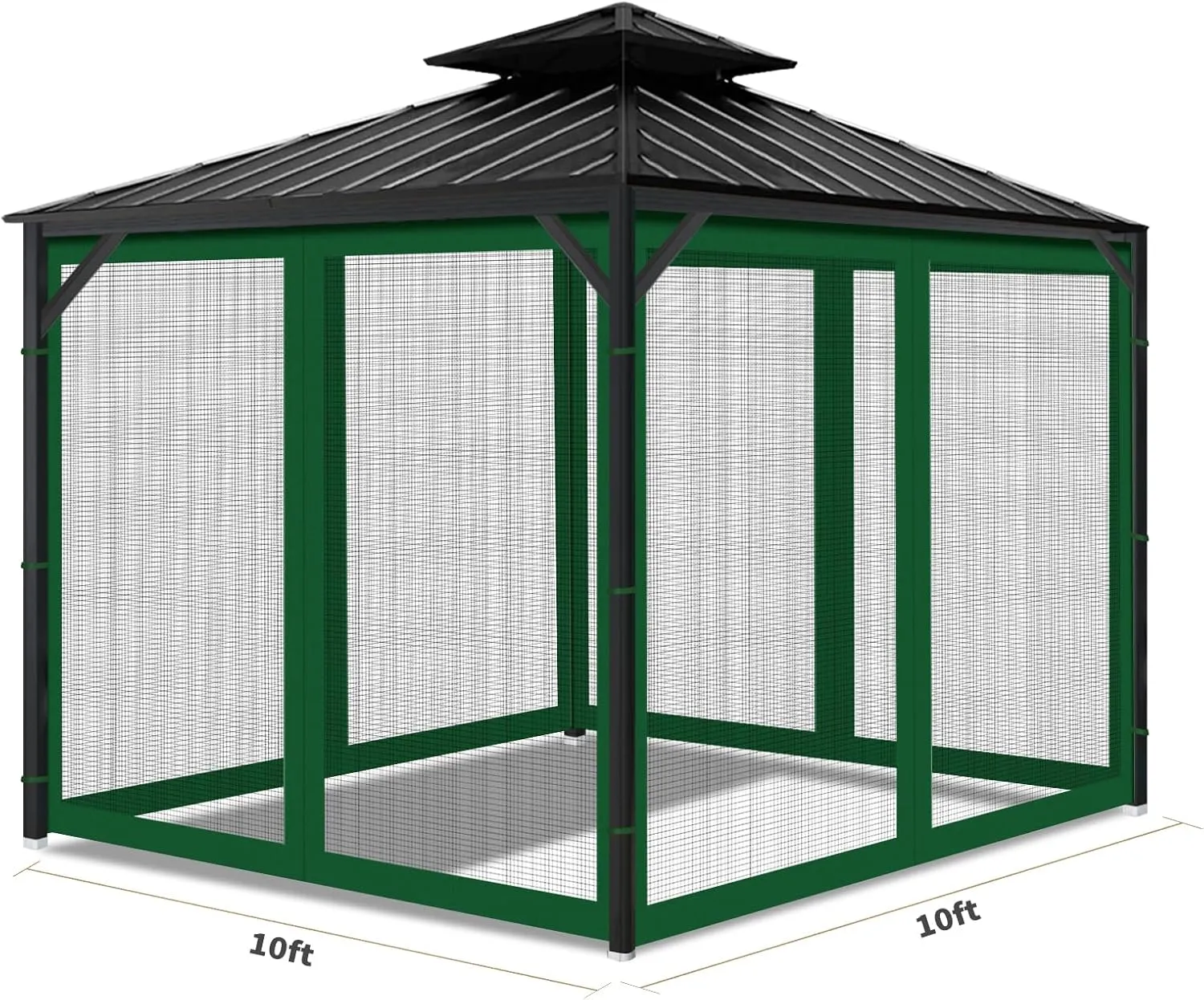 Gazebo Universal Replacement Mosquito Netting, 10'x10' Gazebo Netting Outdoor, 4-Panel Screen Walls for Outdoor Patio with Zipper (Mosquito Net Only) (Green)