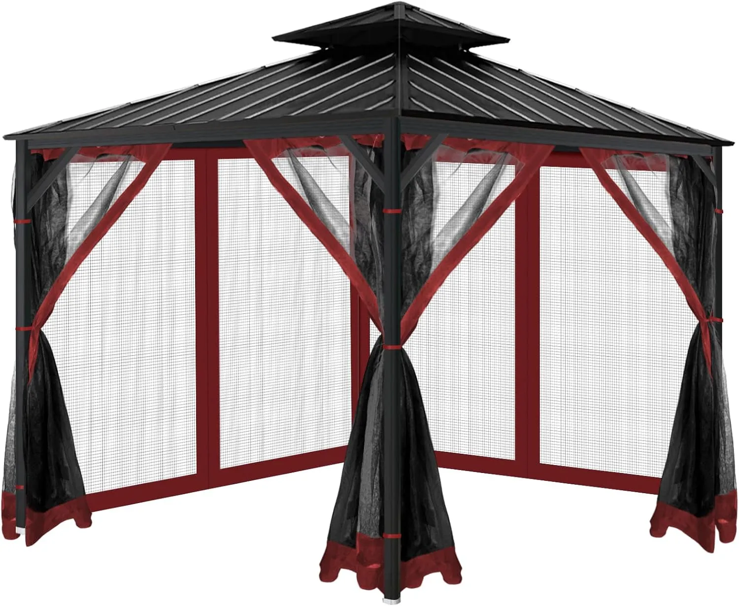 Gazebo Universal Replacement Mosquito Netting, 10'x10' Gazebo Netting Outdoor, 4-Panel Screen Walls for Outdoor Patio with Zipper (Mosquito Net Only) (Red)