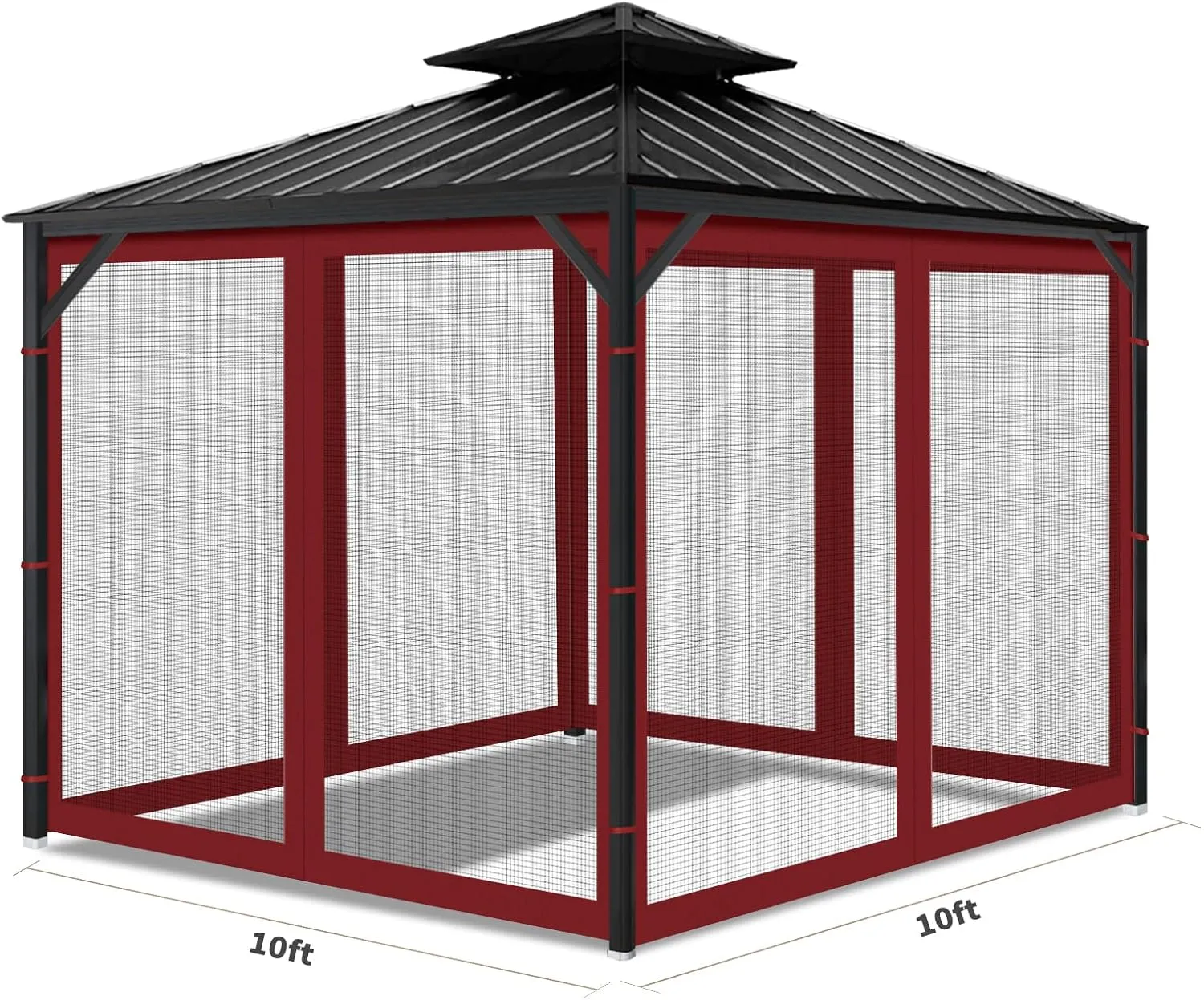 Gazebo Universal Replacement Mosquito Netting, 10'x10' Gazebo Netting Outdoor, 4-Panel Screen Walls for Outdoor Patio with Zipper (Mosquito Net Only) (Red)