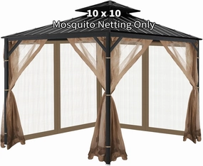 Gazebo Universal Replacement Mosquito Netting, 10'x10' Gazebo Netting Outdoor, 4-Panel Screen Walls for Outdoor Patio with Zipper (Mosquito Net Only) (Brown)