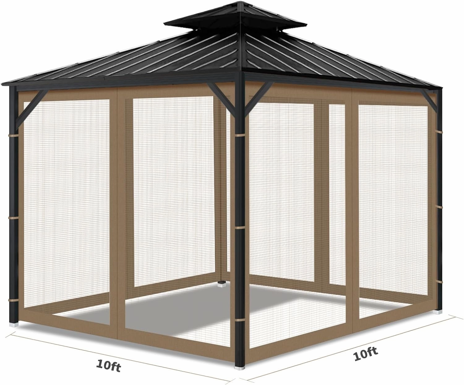 Gazebo Universal Replacement Mosquito Netting, 10'x10' Gazebo Netting Outdoor, 4-Panel Screen Walls for Outdoor Patio with Zipper (Mosquito Net Only) (Brown)