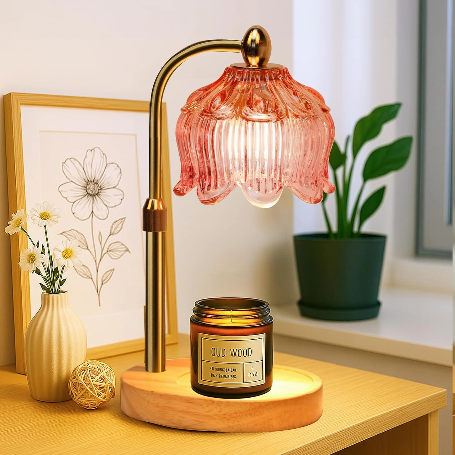 GEEZO Fragrance Candle Warmer Lamp，Electric Candle Warmer with Timer & Dimmer，Mom Christmas Birthday Gifts for Women, House Warming Gifts New Home Bedroom Decor