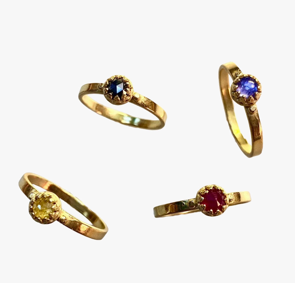 Gemstone Plain Band 18K Gold Stacking Ring - DIAMONDS