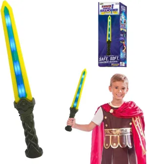 Geospace 18” Gladiator Geosword - LED Light Saber Toy Swords for Kids & Adults, Motion Activated Lights & Sounds, Star Wars Lightsabers, Safe Indoor/Outdoor Lightsaber Play -Assorted Colors (Blue/Red)