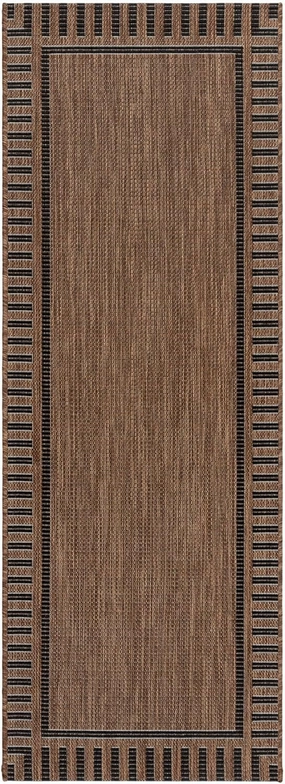 Gertmenian Indoor/Outdoor Flatweave Rug - 2x6 Runner, Stain & UV Resistant, Quick-Drying, Ideal for Deck, Patio, Poolside, Mudroom - Klano Striped Havana, Black, 28000