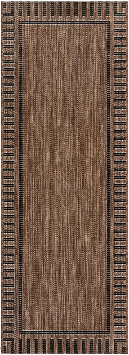 Gertmenian Indoor/Outdoor Flatweave Rug - 2x6 Runner, Stain & UV Resistant, Quick-Drying, Ideal for Deck, Patio, Poolside, Mudroom - Klano Striped Havana, Black, 28000