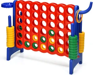 Giant 4-in-A-Row Game Set, Jumbo 4-to-Score Playset w/Basketball Hoop Ring Toss 2 Jumbo Rings Quick-Release Slider, Indoor Outdoor Family Connect Game, Backyard Games, Blue
